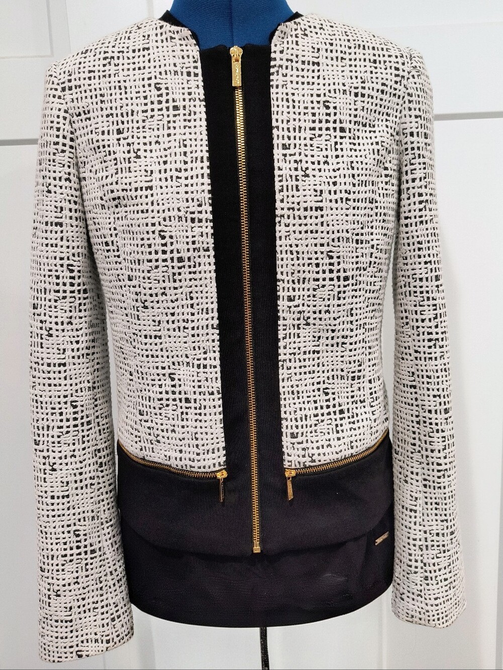 Calvin Klein Black and White Textured Zip-Front Jacket